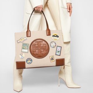 Tory Burch Ella Airplane Travel Patches Tote 64940 Natural